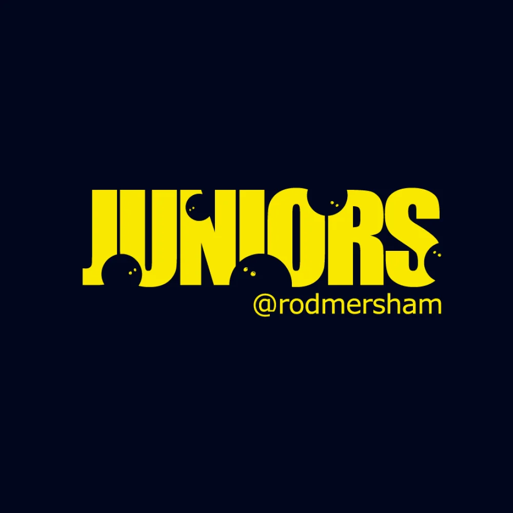 Juniors @rodmersham logo in yellow with squash balls in the lettering