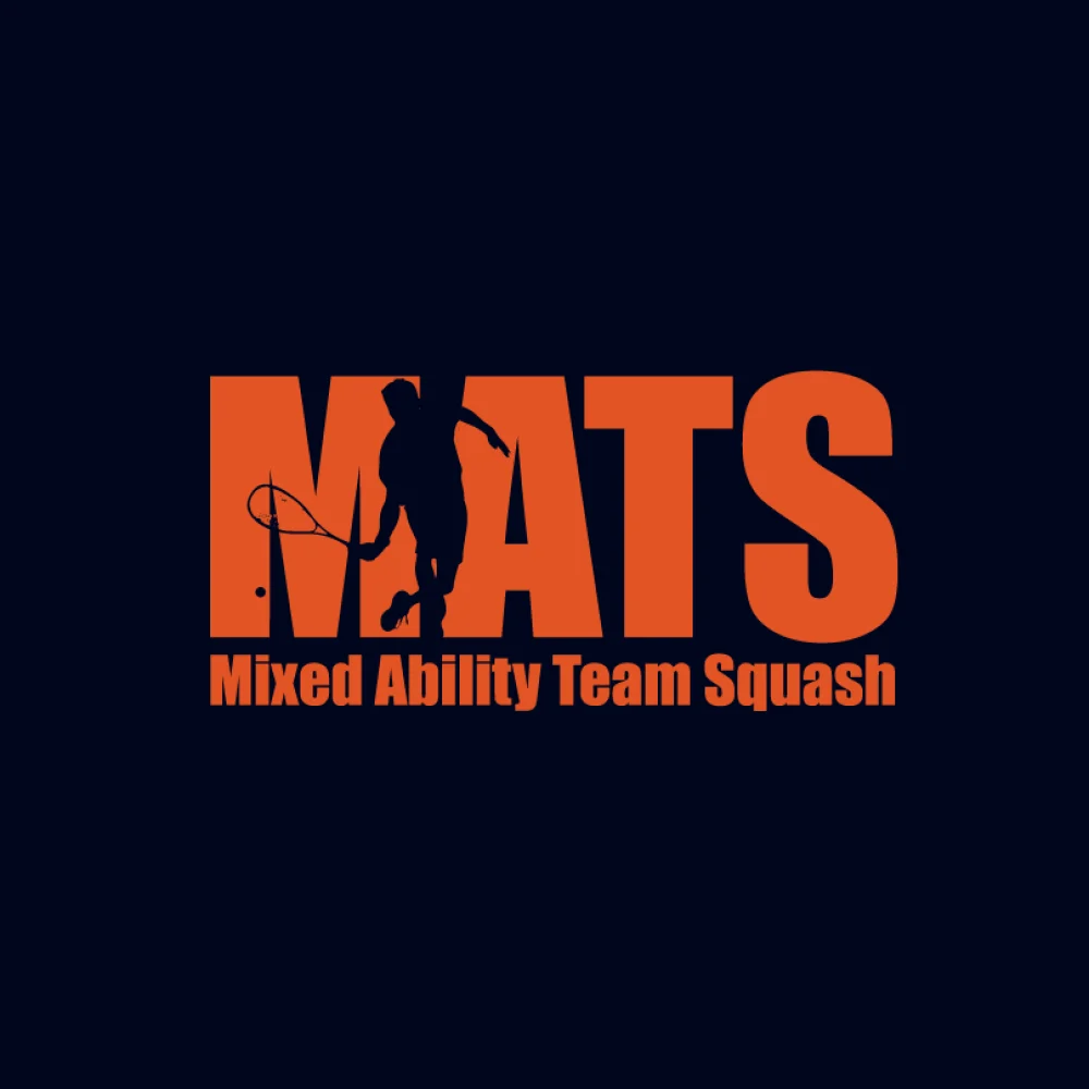 MATS Mixed Ability Team Squash logo in orange with a squash player