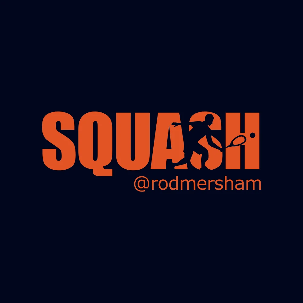 Squash @rodmersham logo in orange with a squash player silhouette